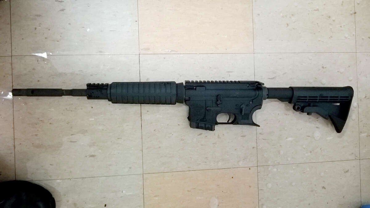 An NYPD handout photo of the AR-15 rifle used by Dr. Henry Bello in the June 30, 2017 attack at the Bronx-Lebanon Hospital Center in New York. Despite New York?’s strict gun laws, Bello was able to buy a weapon that was for all intents and purposes a military-style rifle. (New York Police Department via The New York Times) -- FOR EDITORIAL USE ONLY -- ORG XMIT: XNYT117