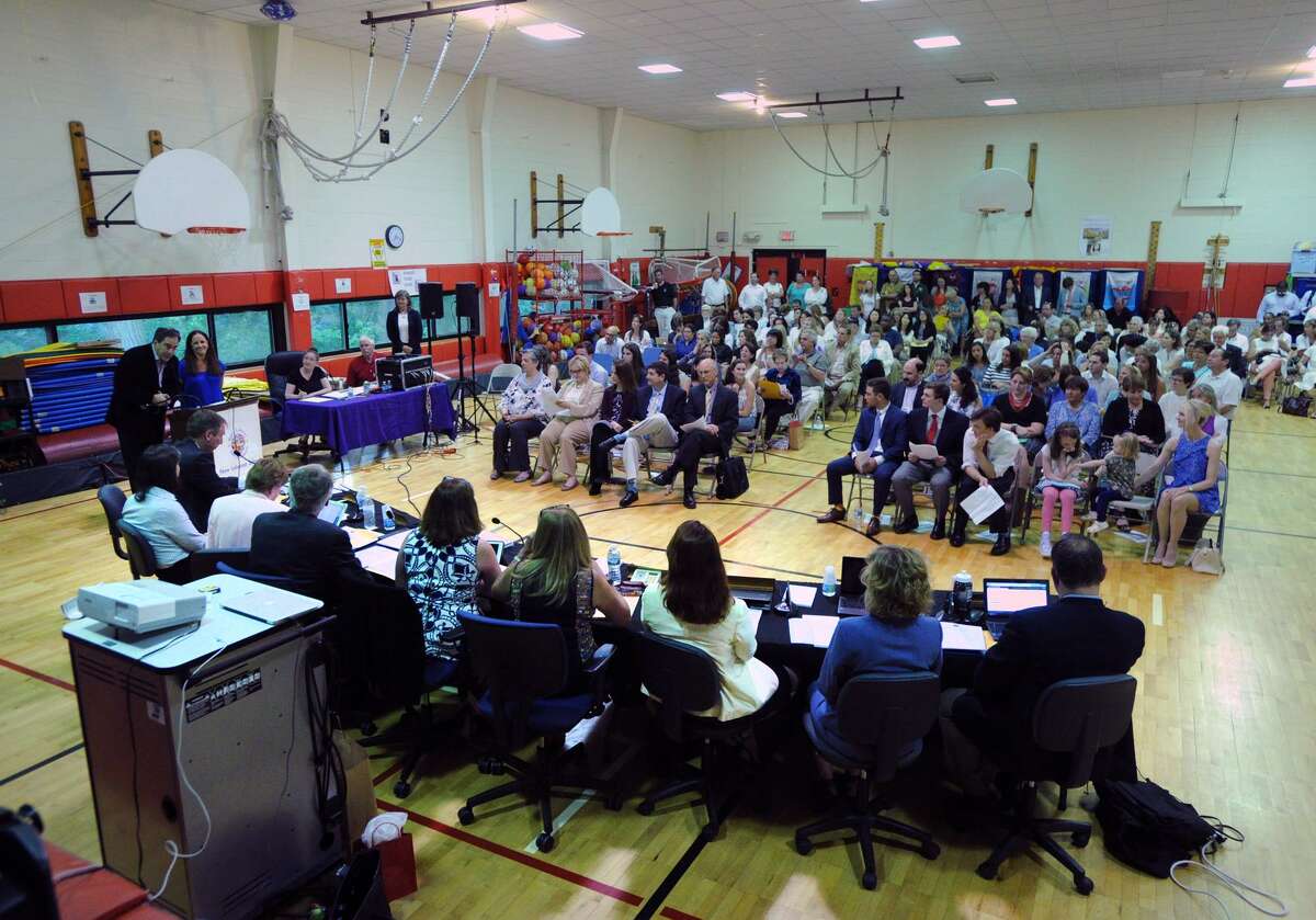 The final Greenwich Board of Education meeting of the school year that was held in the New Lebanon School gym in the Byram section of Greenwich, Conn., Tuesday night, June 14, 2016. Races for this year’s board elections in November are shaping up.