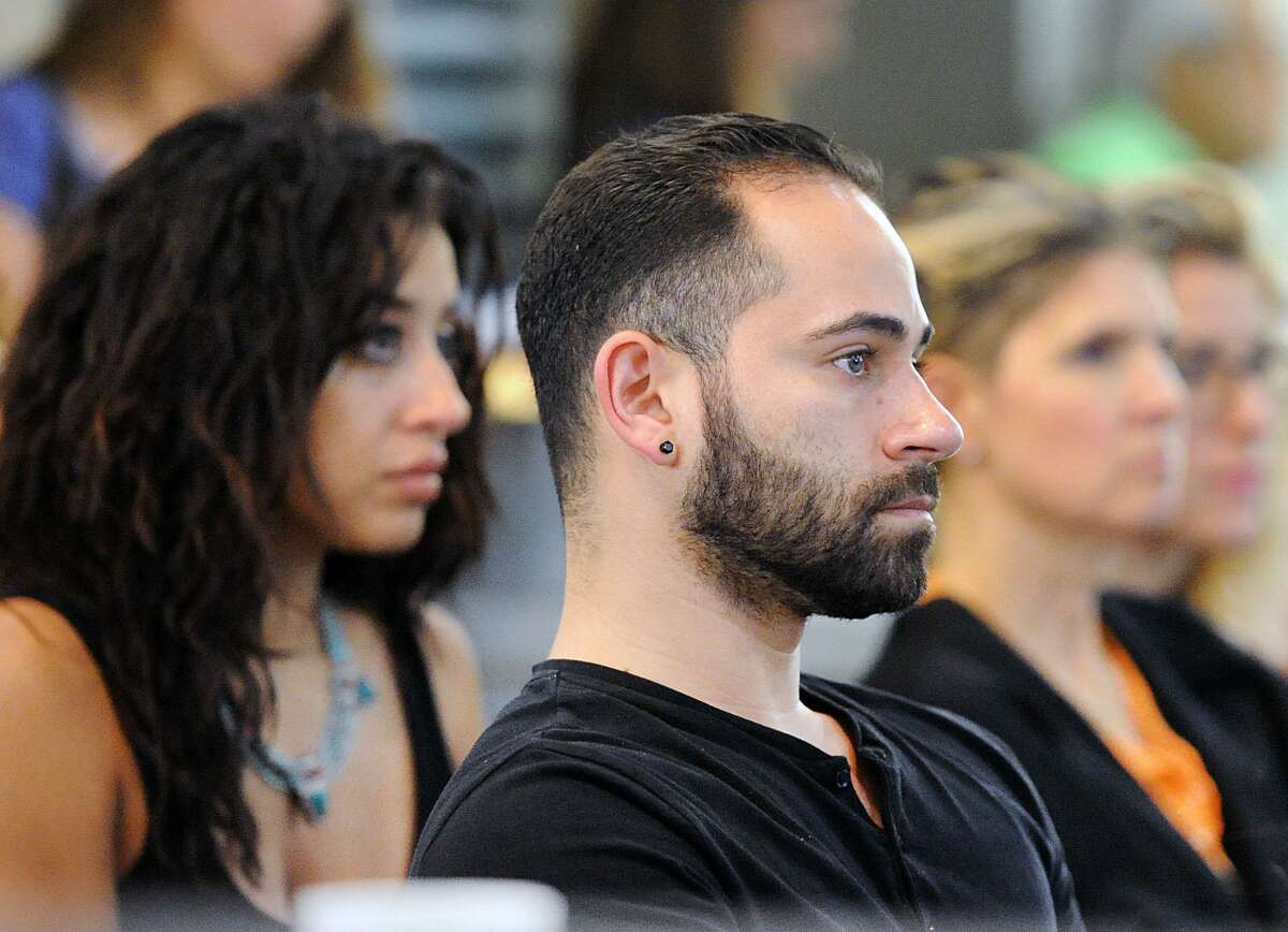 Hopscotch Salon professional Jaime Pastoriza listens during the YWCA Greenwich Domestic Abuse Services training session at Hopscotch Salon in Greenwich, Conn., Friday, July 7, 2017.