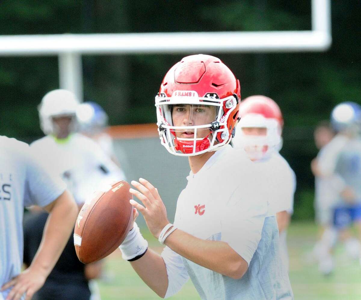 New Canaan High School quarterback Drew Pyne during the Grip It & Rip It football tournament at New Canaan High School, New Canaan, Conn., Saturday, July, 8, 2017.