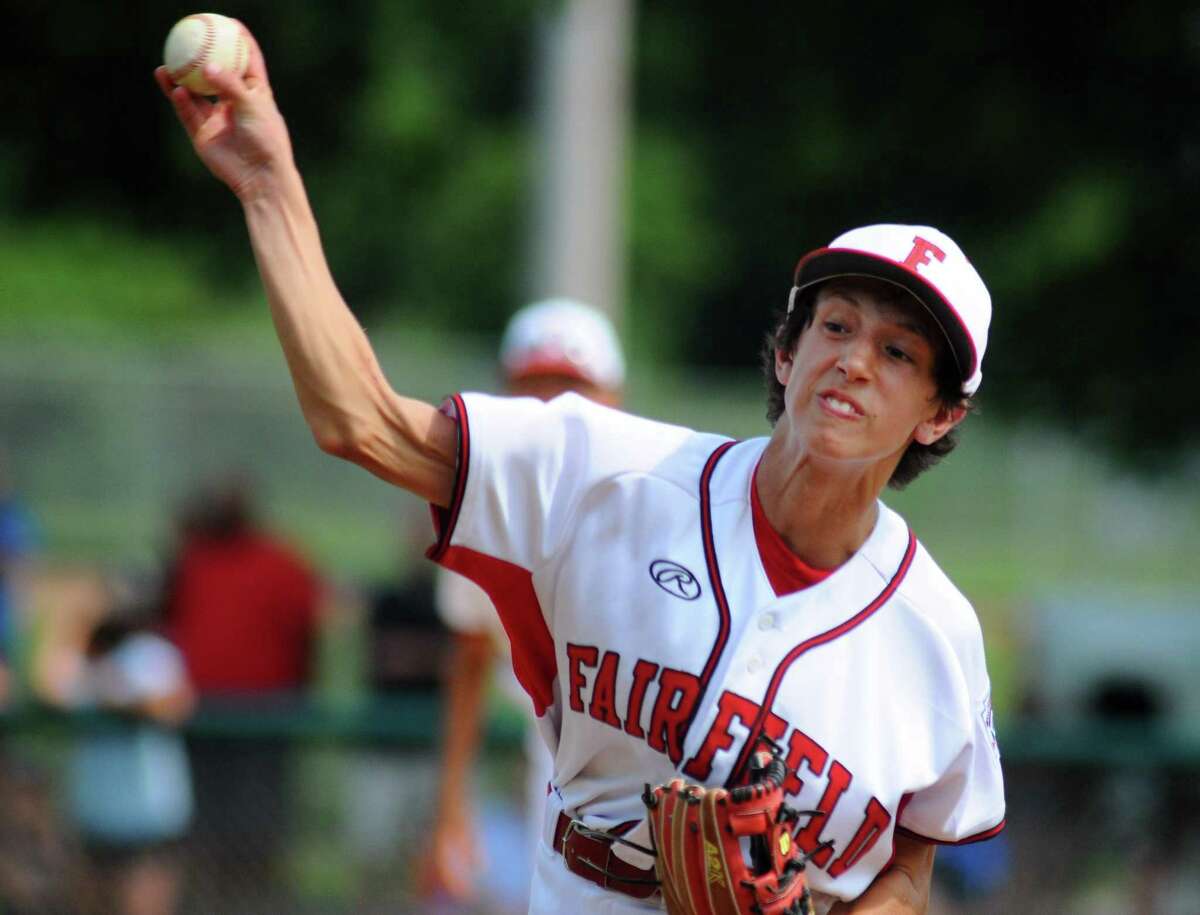Fairfield American's Matthew Vivona pitches against Fairfield National during District 2 little league baseball action at Unity Park in Trumbull, Conn., on Saturday July 8, 2017.