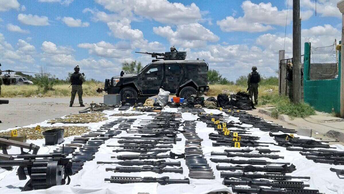 This photo shows the arsenal that was seized by SEDENA in northwest Nuevo Laredo, Mexico. 