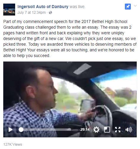 Auto Dealer Ingersoll Makes Good On Promise Of A New Car To Recent