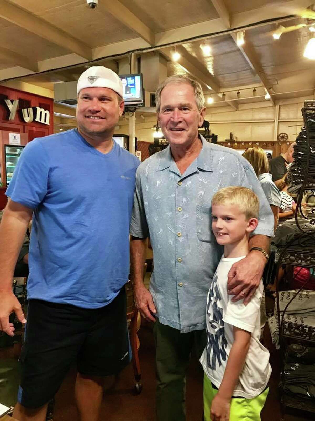 President Bush and former first lady, Laura Bush, chatted with the guests of Coffee Shop Cafe in McGregor following a surprise visit.