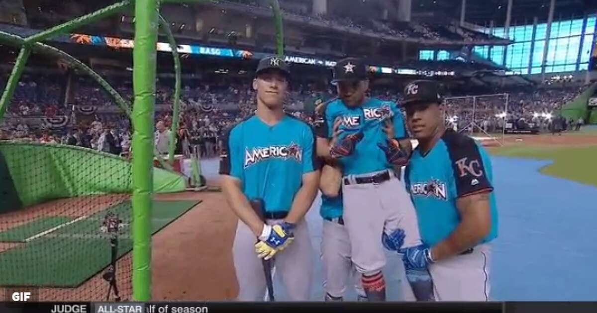 All-Star starters Astros second baseman Jose Altuve and Yankees outfielder Aaron Judge taking a picture with the help of their All-Star teammates. Click through to see the rankings for Astros' All-Star starters over the years.