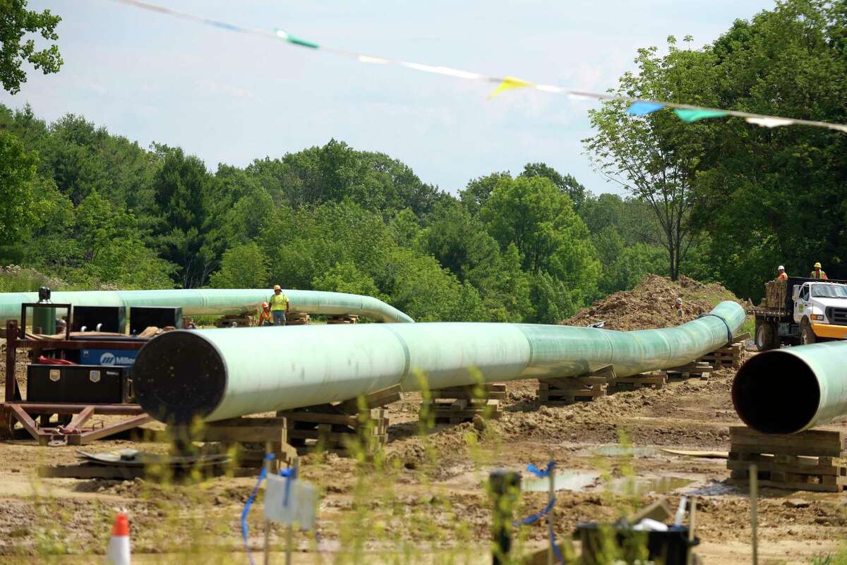 A view of  pipeline construction work going on near Meads Lane, seen here on Monday, July 10, 2017, in Delmar, N.Y. Pipeline work is what's happening on Route 146 in Clifton Park in August 2021; motorists have been questioning what the work is about. (Paul Buckowski / Times Union)