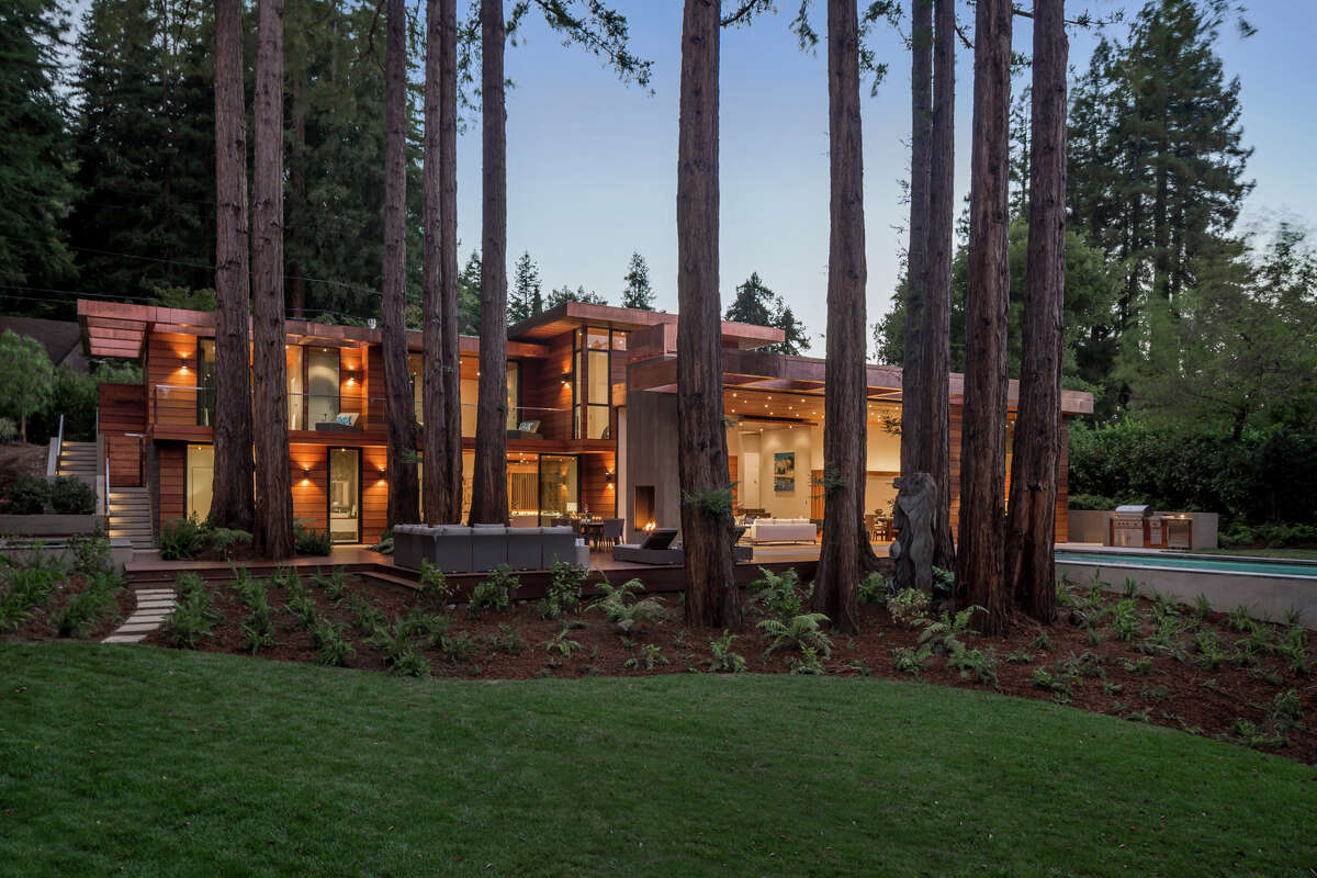 A newly built 5,000-square-foot home inspired by its natural setting among the redwood trees of Ross, Calif., is on the market for $15 million. Pictured here is the home's exterior.