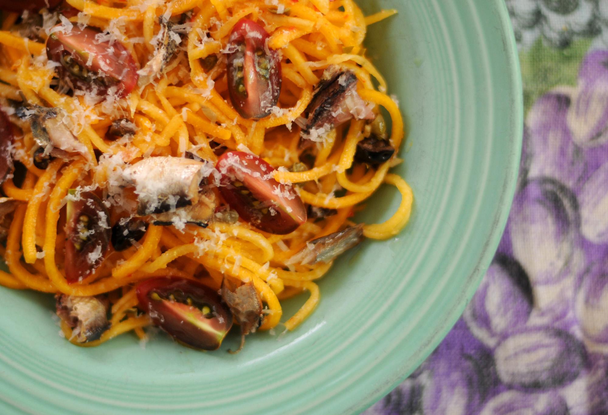 Recipe Butternut “Pasta” with Sardines and Capers