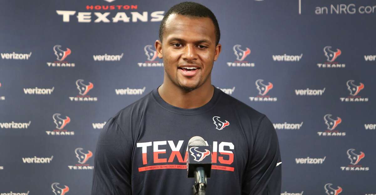DeShaun Watson, quarterback from Clemson talks to reporters during Texans rookie camp in the NRG media room Saturday, May 13, 2017, in Houston. ( Steve Gonzales / Houston Chronicle )