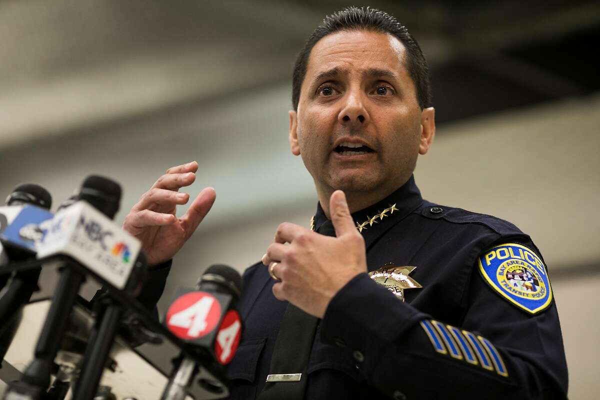 BART's Chief of Police, Carlos Rojas, talks during a press conference at Powell Street BART stations in San Francisco, Calif. Thursday, July 13, 2017.