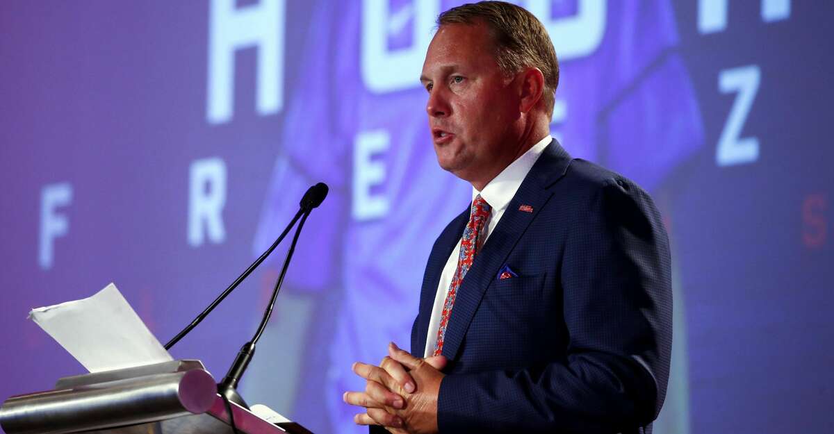 Mississippi NCAA college football coach Hugh Freeze speaks during the Southeastern Conference's annual media gathering, Thursday, July 13, 2017, in Hoover, Ala. (AP Photo/Butch Dill)