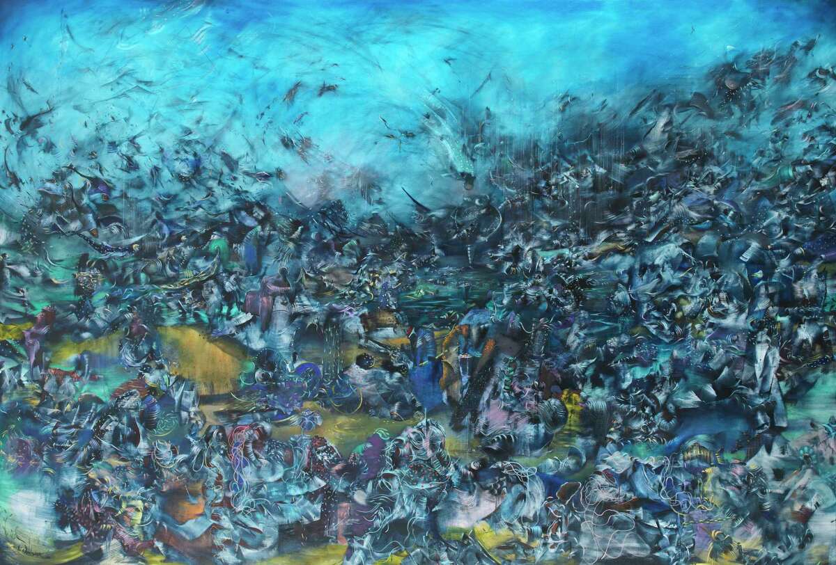 Ali Banisadr has said his paintings are inspired by the sound of explosions. His 2012 oil painting "We HavenÂ?’t Landed on Earth Yet" is among the works on view in "Rebel Jester Mystic Poet" at the MFAH through Sept. 24.