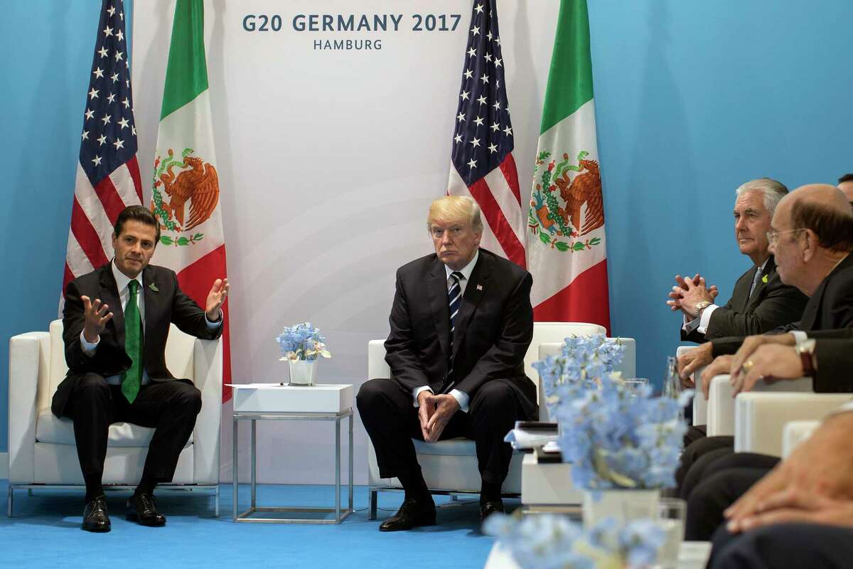 President Donald Trump with President Enrique PeÃ©±a Nieto of Mexico at the Group of 20 conference in Hamburg, Germany. (Stephen Crowley/The New York Times)