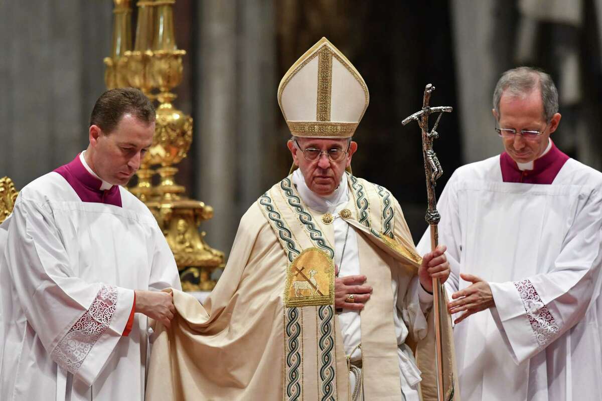 Pope Francis leads a consistory for the creation of five new cardinals on June 28, 2017 at St Peter's basilica in Vatican. Four of the five new 'Princes of the Church' come from countries that have never had a cardinal before: El Salvador, Laos, Mali and Sweden. The fifth is from Spain. / AFP PHOTO / Alberto PIZZOLIALBERTO PIZZOLI/AFP/Getty Images
