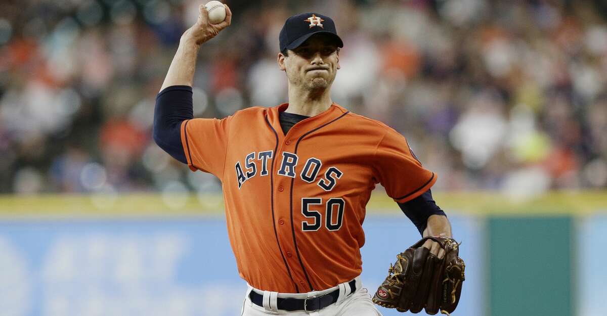HOUSTON, TX - JULY 14: Charlie Morton #50 of the Houston Astros pitches in the first inning against the Minnesota Twins at Minute Maid Park on July 14, 2017 in Houston, Texas. (Photo by Bob Levey/Getty Images)