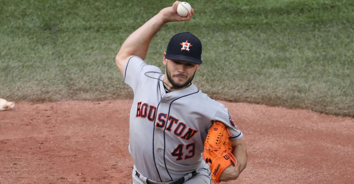 Lance McCullers Jr. #43 of the Houston Astros delivers the pitch