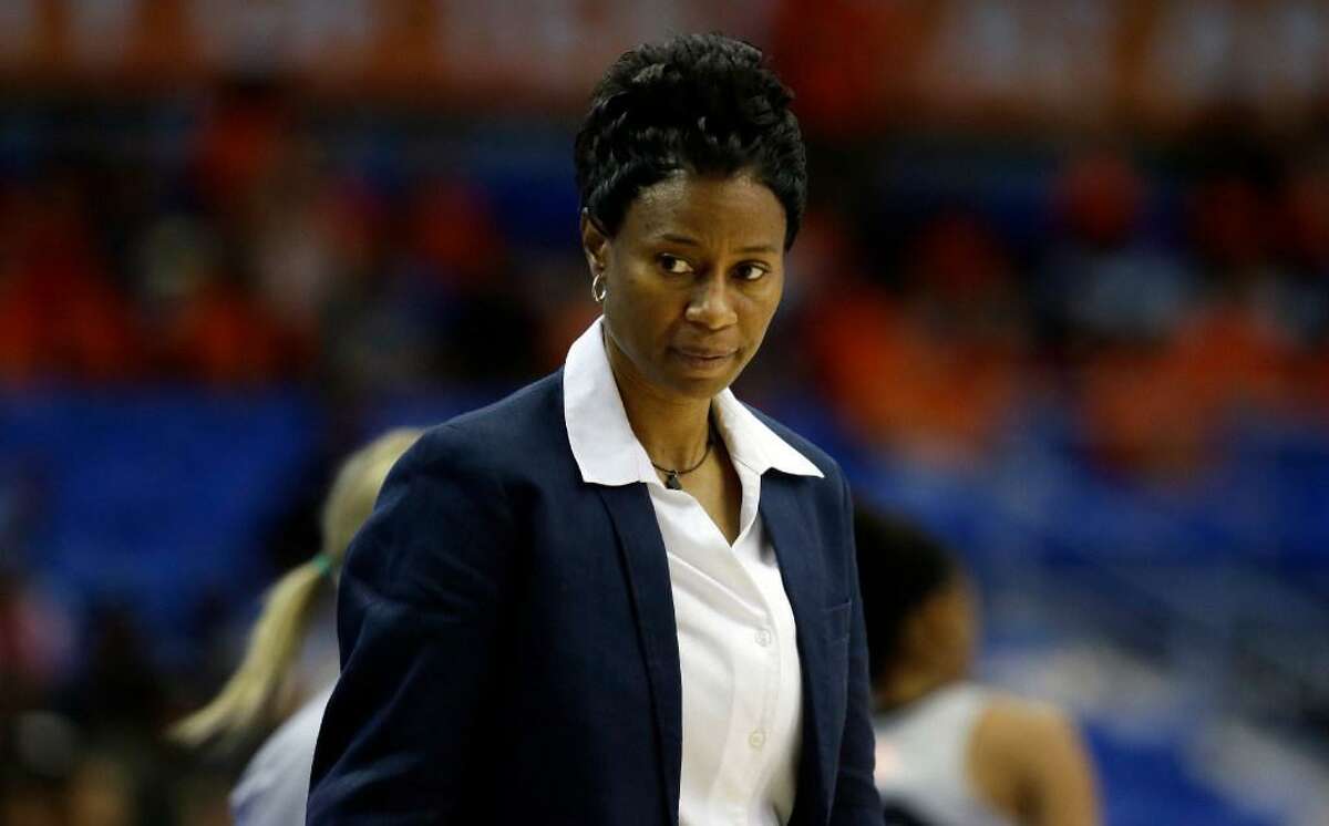 San Antonio Stars head coach Vickie Johnson watches from the sidelines during the second half of a WNBA basketball game against the Dallas Wings in Arlington, Texas, Dallas, Wednesday, June 21, 2017.