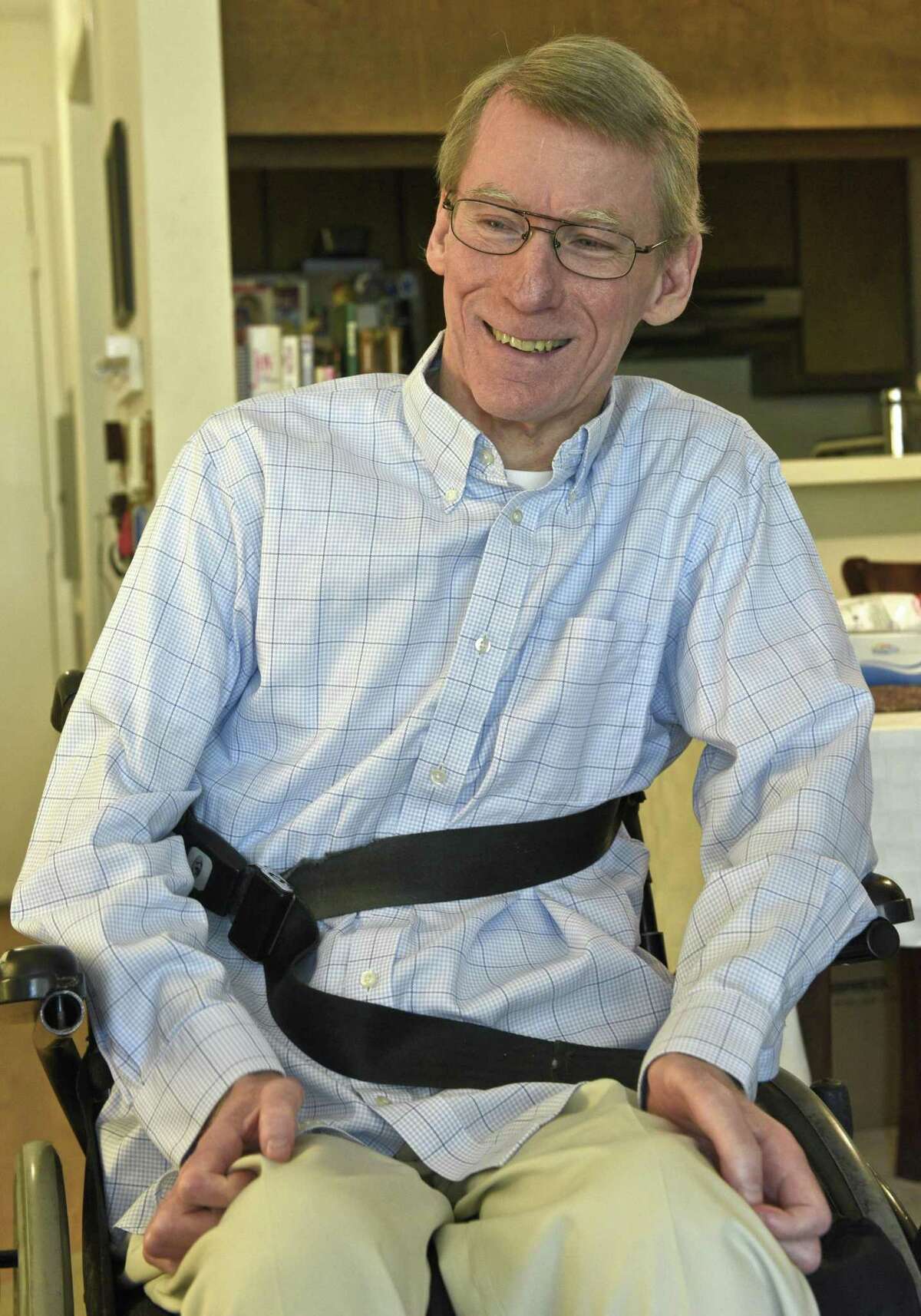Paul Pateracki, of Danbury, talks about a new support group for people with spinal injuries, he is a co-founder. Monday, July 17, 2017, in Danbury, Conn.