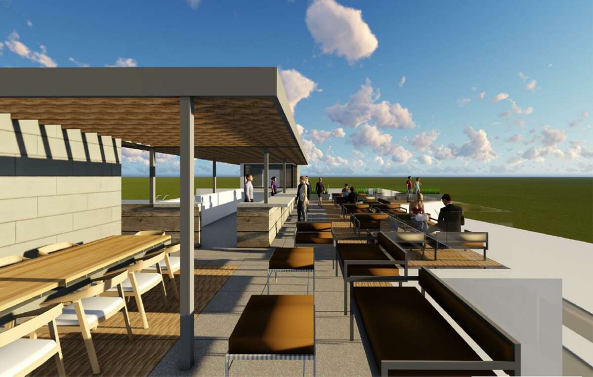 This is an artist rendering of the planned rooftop bar area at the Fairmount Hotel at 401 South Alamo St.