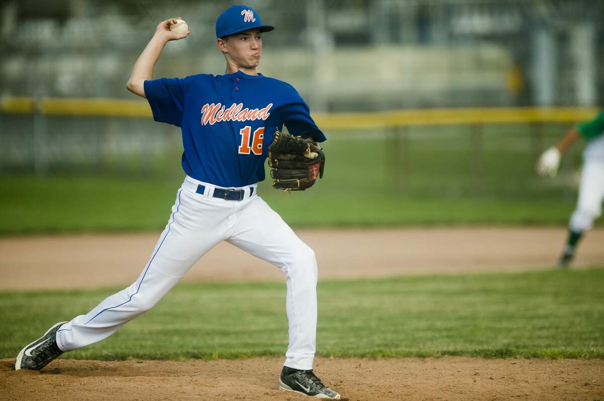Midland's Mason Ripke pitches during his team's sectional championship game against North Saginaw Township on Monday in Saginaw.