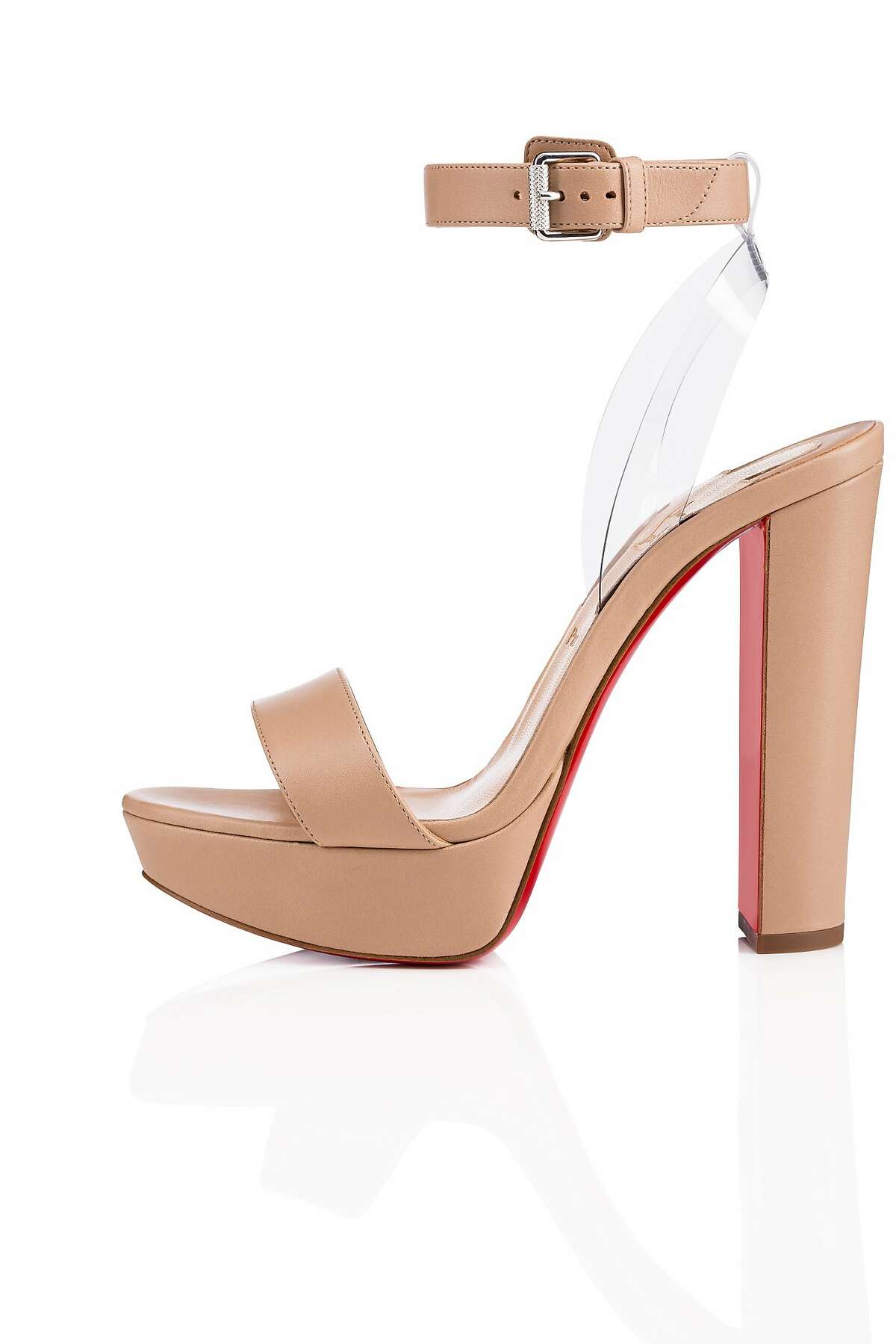 Christian Louboutin's latest "Nudes" collection features a platform, block-heeled sandal, called Cherrysandal, at $895, and a stiletto sandal with ribbons, Christeriva, at $875, in seven colors to suit a variety of skin tones. At Christian Louboutin boutiques and www.christianlouboutin.com. Shown here is the Cherrysandal.
