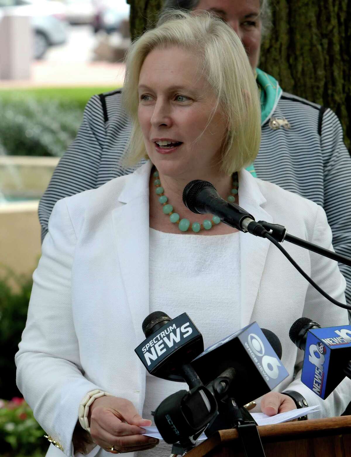 U.S. Senator Kirsten Gillibrand held a press conference in Juckett Park Monday July 17, 2017 in Hudson Falls, N.Y. to announce the Trump Administration has begun to establish the Tick-Borne Disease Working Group, a key provision in her Lyme and Tick-Borne Disease Prevention, Education, and Research Act, which became law as a part of the 21st Century Cures Act in December 2016. The Tick-Borne Disease Working Group will review all federal activities related to tick-borne diseases, including Lyme disease, and will function as a Federal Advisory Committee to the Department of Health and Human Services. (Skip Dickstein/Times Union)