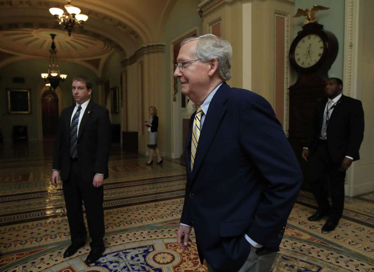 Senate Majority Leader Mitch McConnell, walks towards the Senate floor on Capitol Hill in Washington, Monday, July 17, 2017. An attempt to replace the ACA legislation, also known as Obamacare, failed Monday night after two Republican Senators — Mike Lee of Utah and Jerry Moran of Kansas — came out against the Better Care Reconciliation Act, effectively killing the bill.