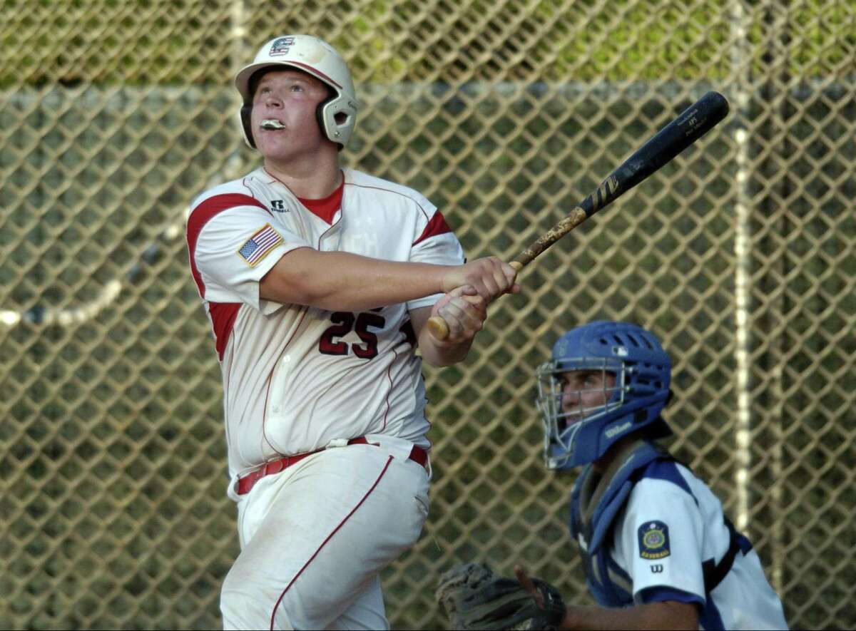 Greenwich Kevin Woodring follows his fourth inning homerun against Middletown during the Senior American Legion state baseball tournament at Greenwich High School on Thursday July 18, 2017 in Greenwich, Connecticut. Greenwich defeated Middletown 8-1.