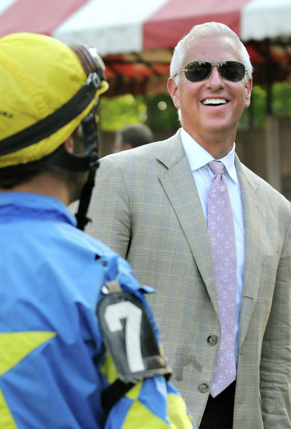 Trainer Todd Pletcher with jockey John Velazquez before The Hopeful on Monday, Sept. 7, 2015, at Saratoga Race Course in Saratoga Springs, N.Y. (Cindy Schultz / Times Union)