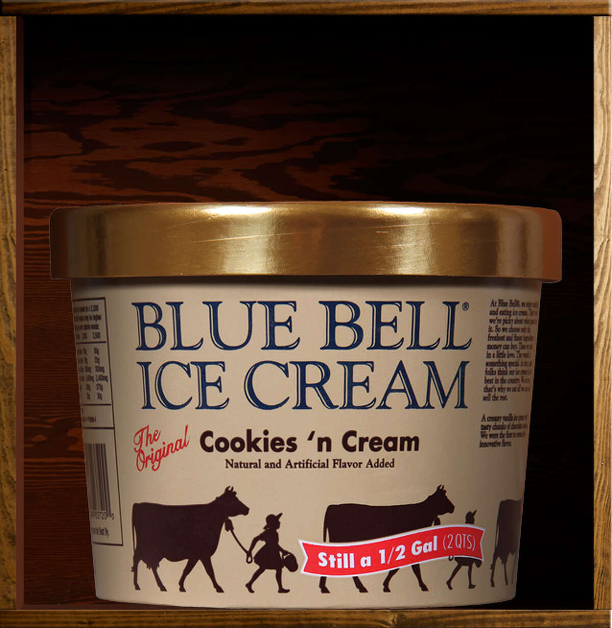 2. Cookies 'n Cream Blue Bell description: "A creamy vanilla ice cream with tasty chunks of chocolate crème cookies. We were first to create this innovative flavor."