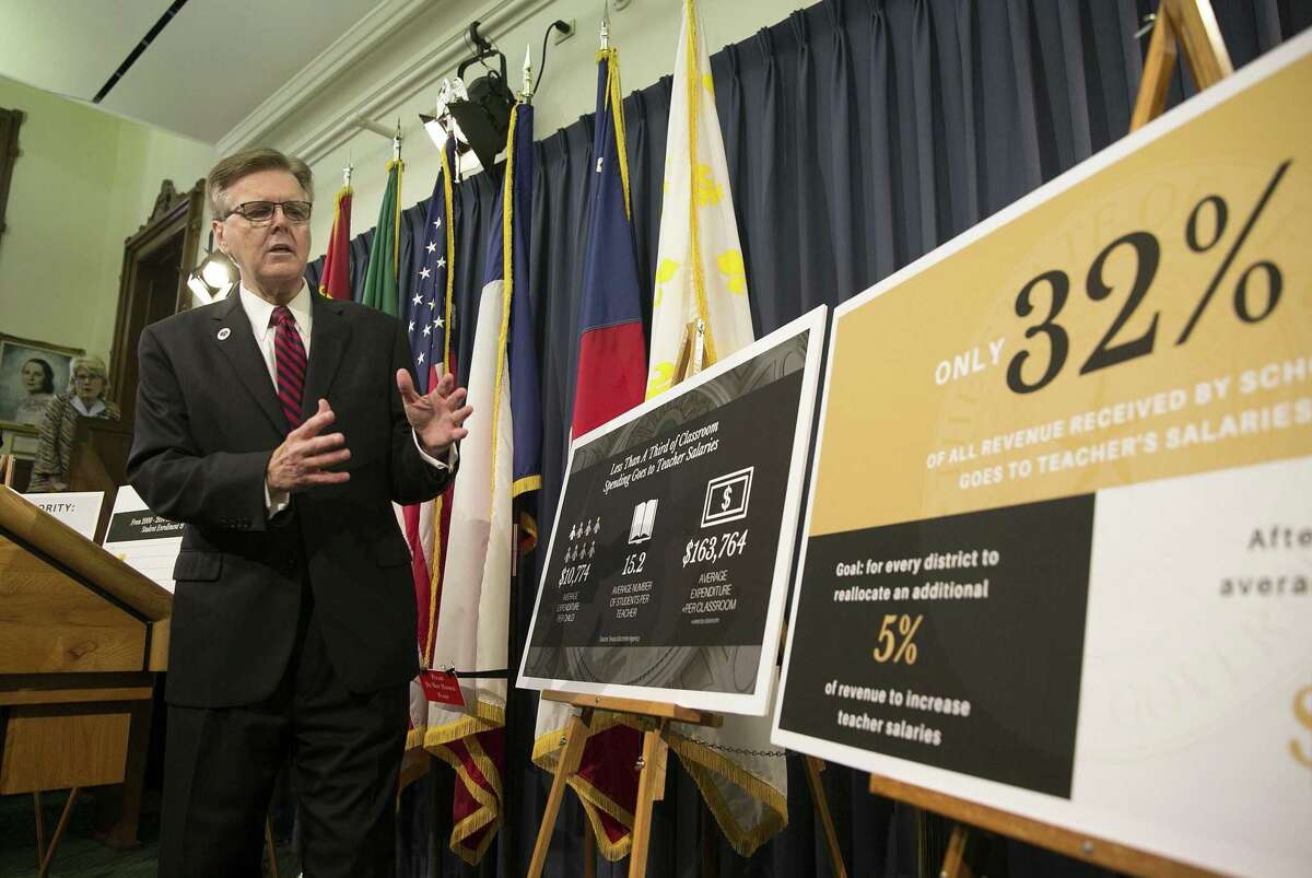 Texas Lt. Gov. Dan Patrick discusses his special session plan to boost teacher pay during a press conference at the Capitol July 13, 2017. This session Patrick is seeking $5,000 raises for teachers.