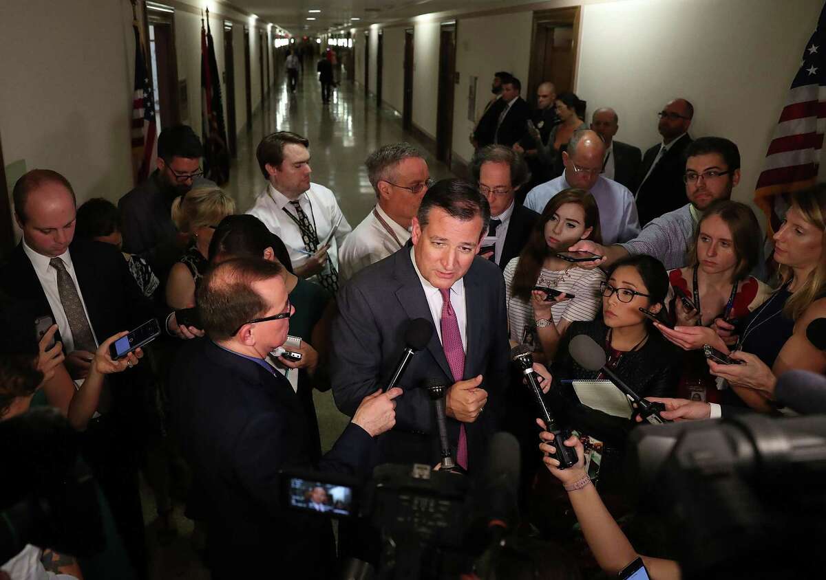 WASHINGTON, DC - JULY 19: Sen. Ted Cruz (R-TX) speaks to reporters after attending a healthcare bill meeting with fellow Republican senators at the Dirksen Senate Office Building on July 19, 2017 in Washington, DC. The Republican Senators met to continue debate on a healthcare bill. (Photo by Joe Raedle/Getty Images)