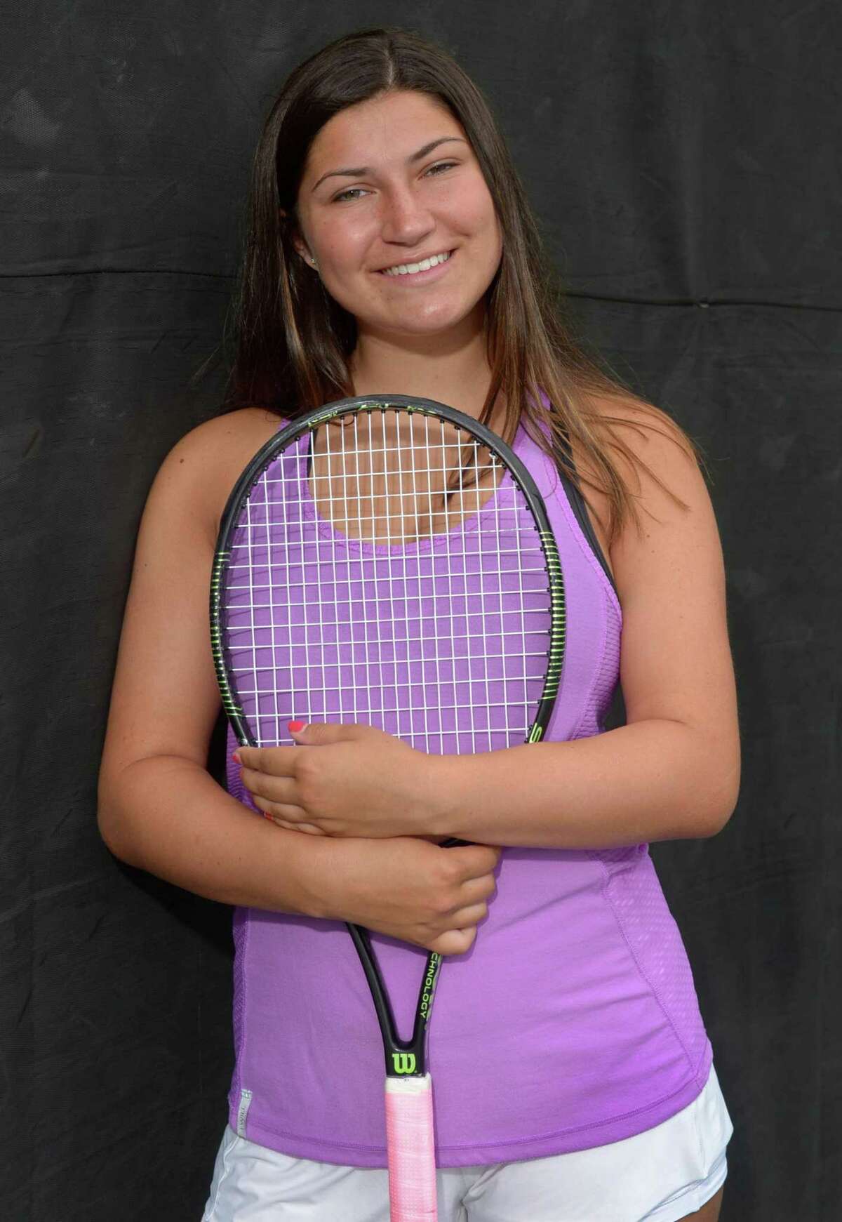 Weston High graduate Cayla Koch, Hearst All-Stars Girls Tennis Player of the Year, Wednesday, July 12, 2017, at the Weston High School tennis courts in Weston, Conn.