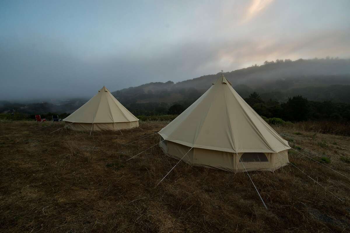 Yurts overlooking part of the Walden Monterey development site, for architects, artists and builders to experience the property and get a genuine feel for its natural amenities.