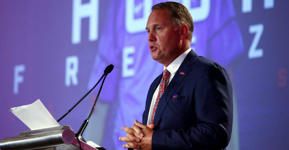 Mississippi NCAA college football coach Hugh Freeze speaks during the Southeastern Conference's annual media gathering, Thursday, July 13, 2017, in Hoover, Ala. (AP Photo/Butch Dill)