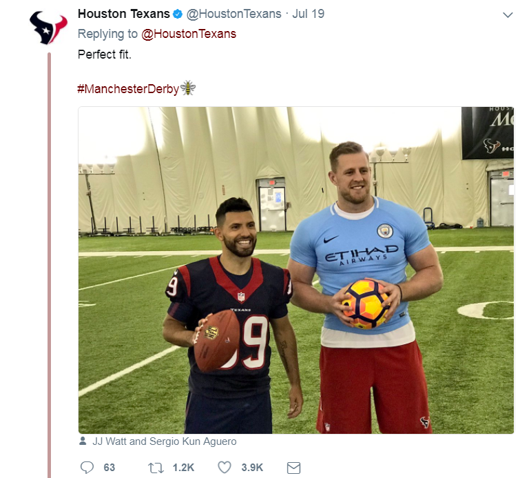 Houston Texans: J.J. Watt met, swapped jerseys with Sergio Aguero