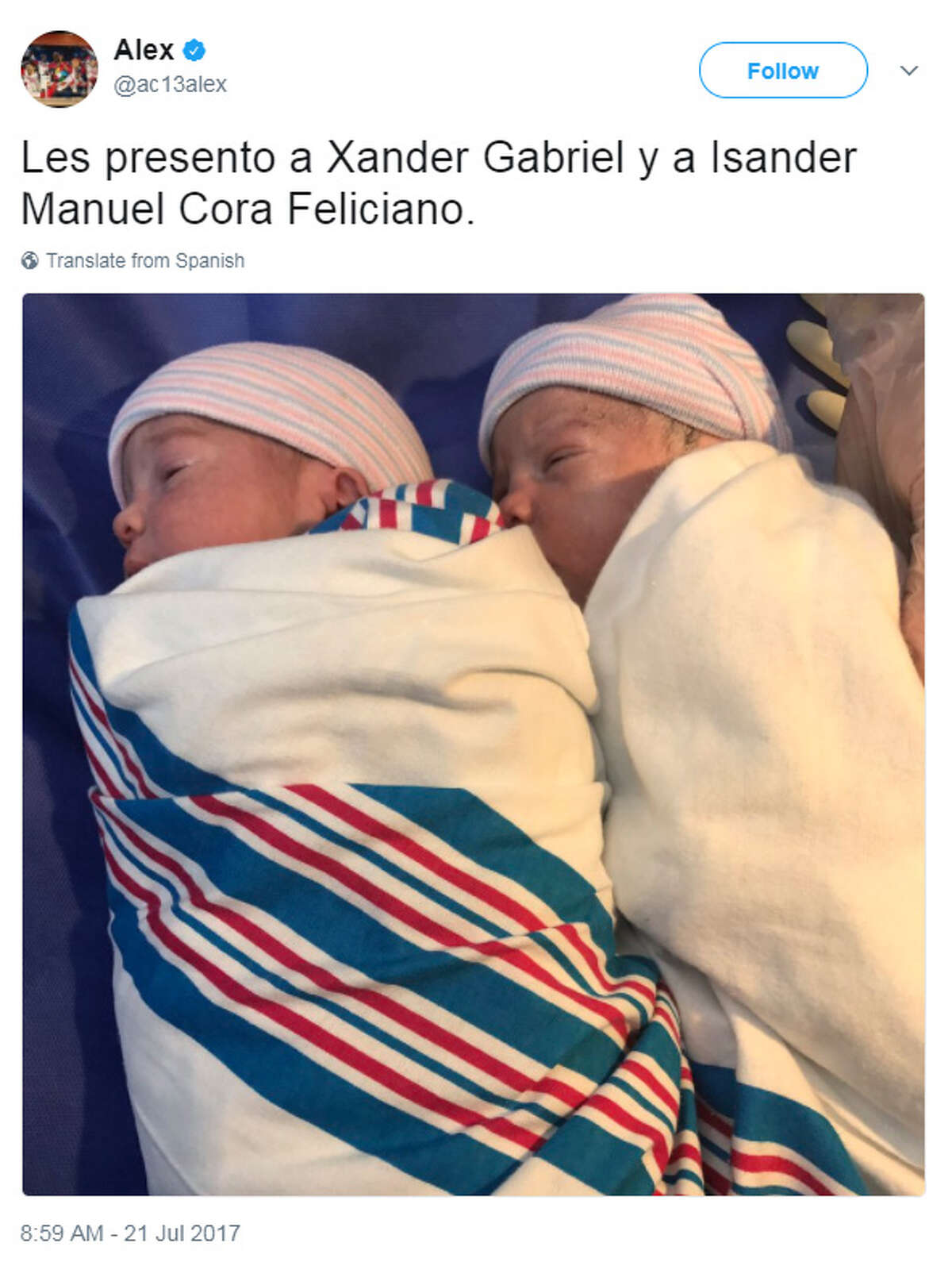 Astros bench coach Alex Cora announces birth of twins