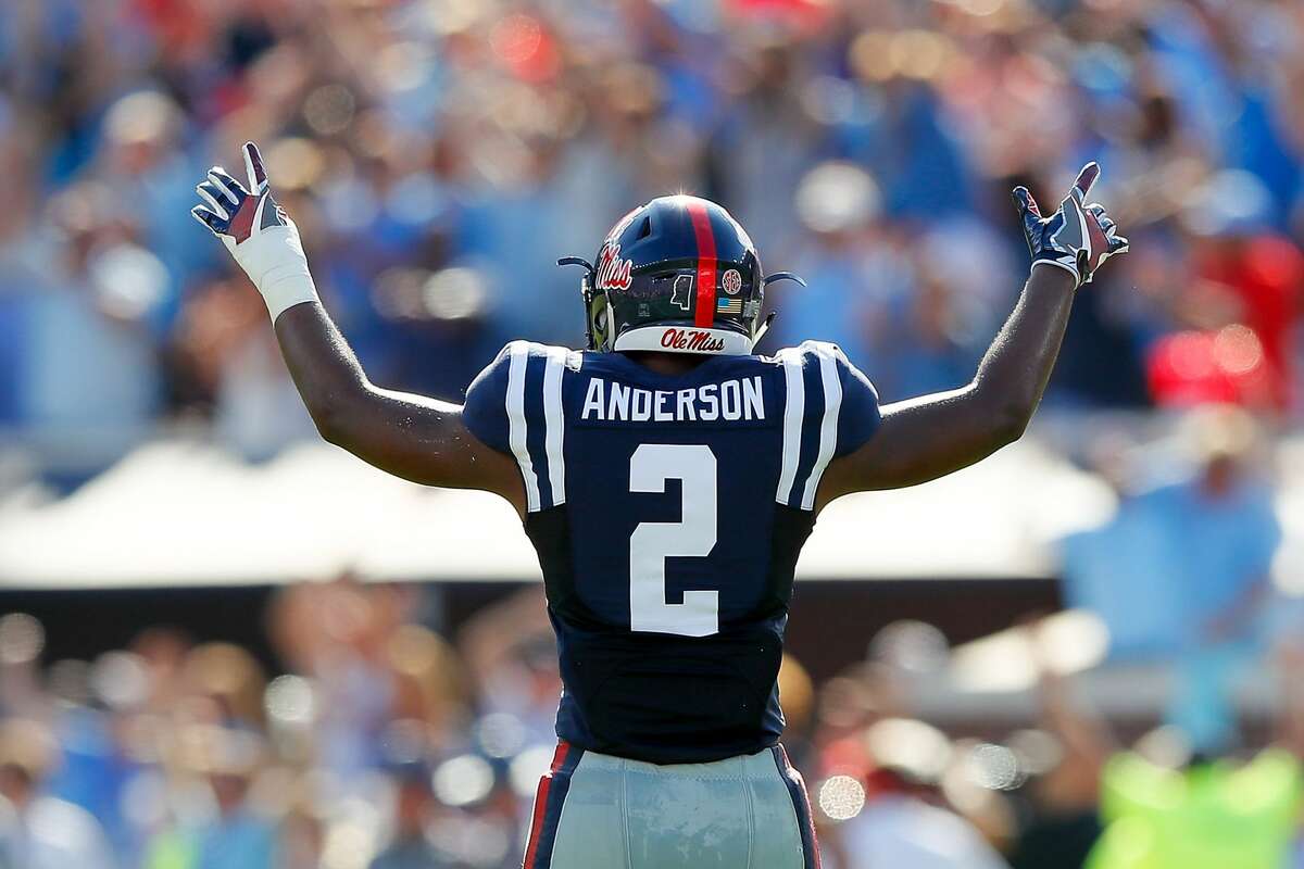 OXFORD, MS - SEPTEMBER 17: Deontay Anderson #2 of the Mississippi Rebels reacts after a forced fumble was recovered and returned for a touchdown against the Alabama Crimson Tide at Vaught-Hemingway Stadium on September 17, 2016 in Oxford, Mississippi. (Photo by Kevin C. Cox/Getty Images)