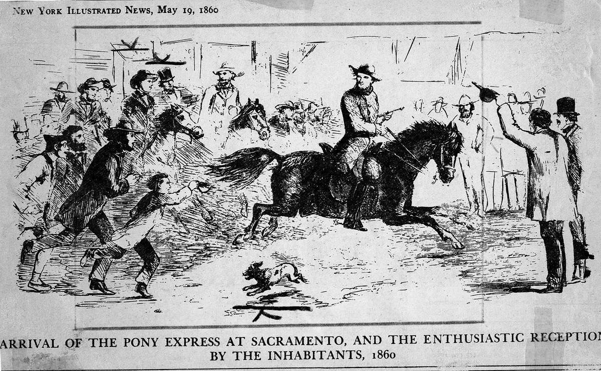 Illustration of the Pony Express arriving in Sacramento Handout