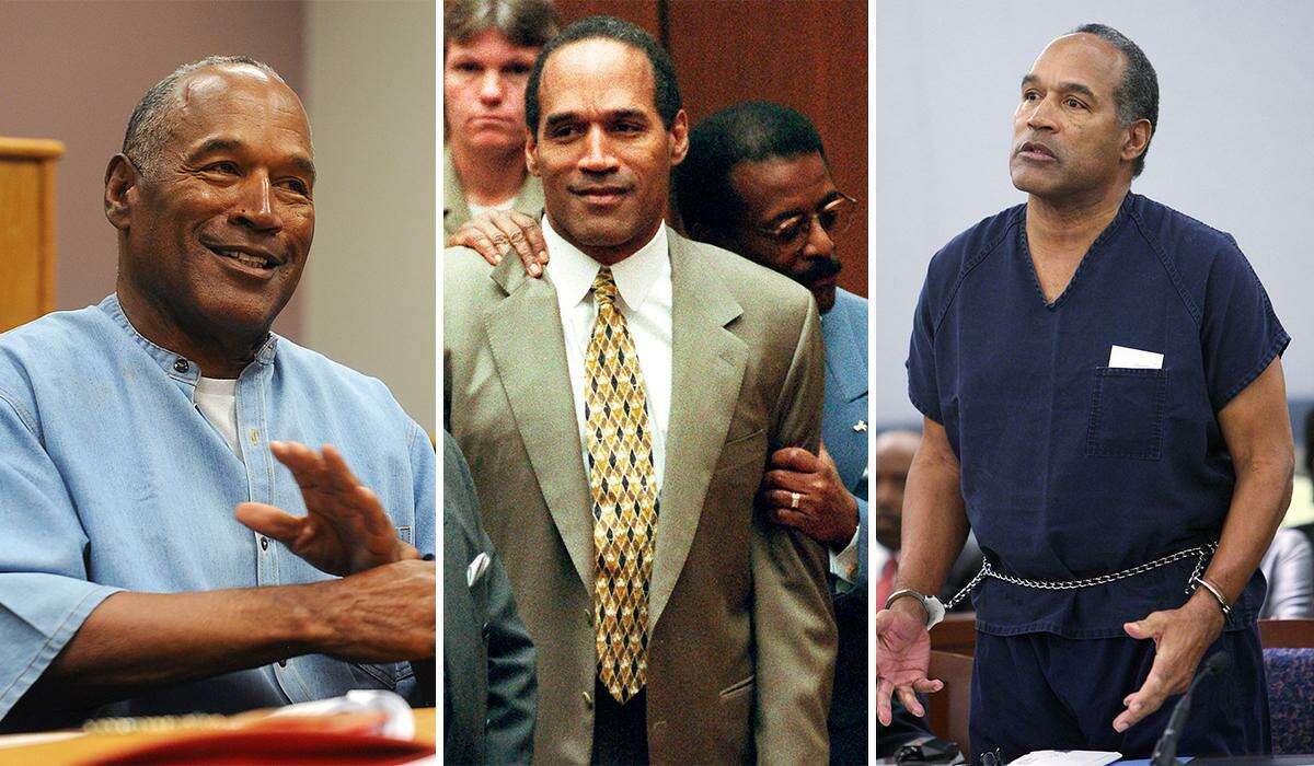 O.J. Simpson is seen in 2017 (left), during his trial in 1995 and in 2008.