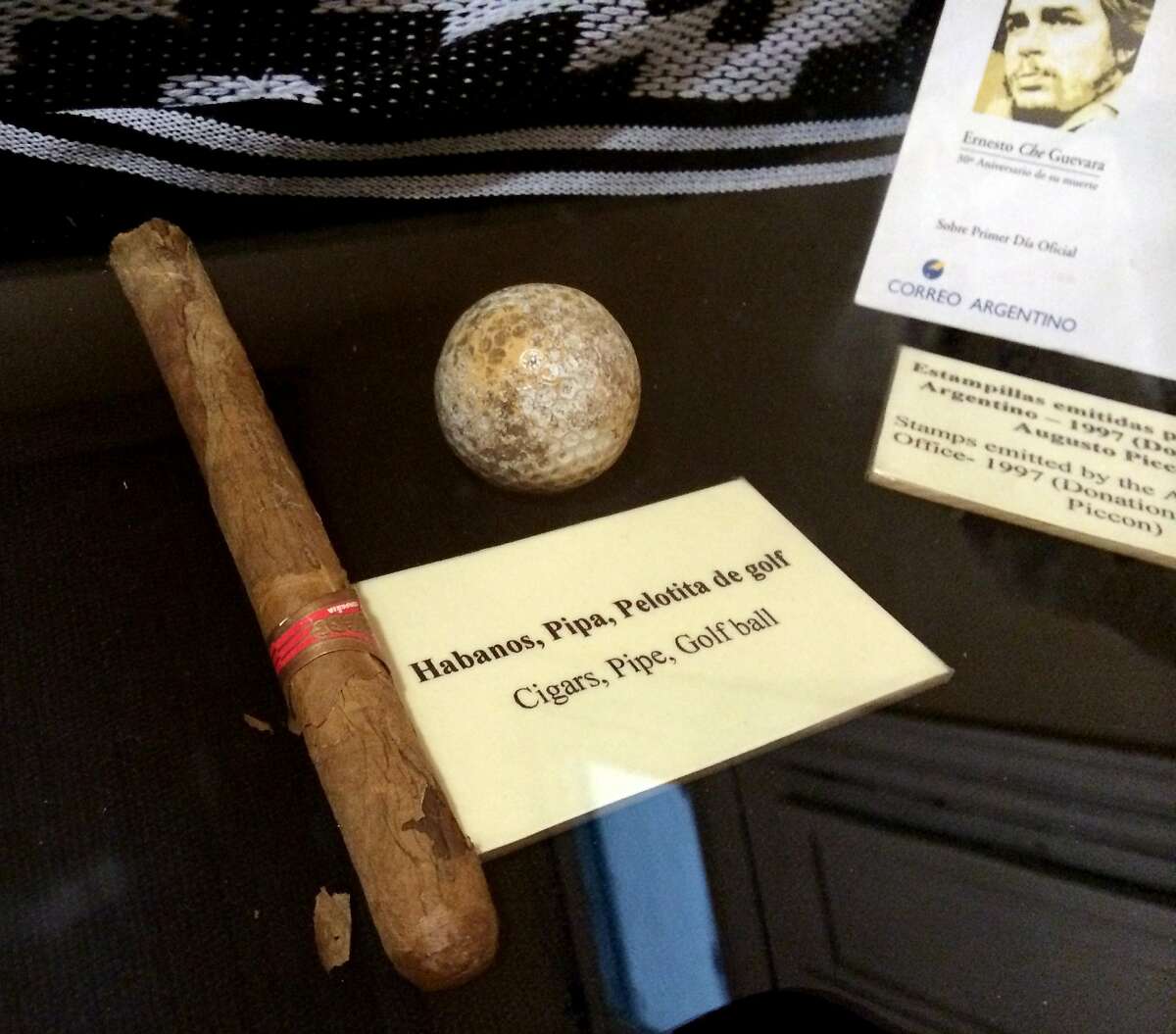 A display at the Museo Casa del Che in Alta Gracia, Argentina, that includes one of the revolutionary's trademark cigars.