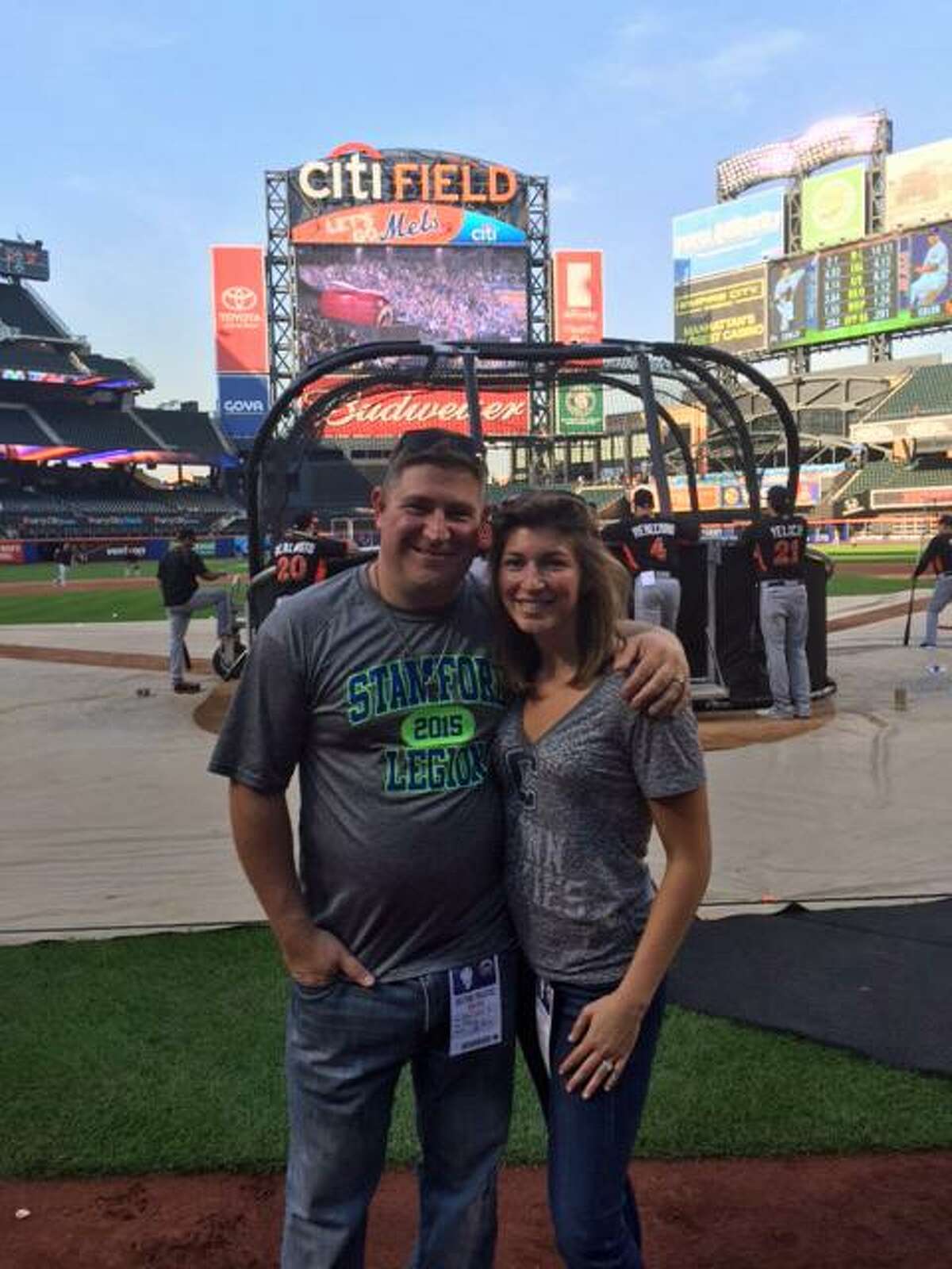 Stamford American Legion's Chris Sabia with his wife Emma at Citi Field in September the day before he began cancer treatments. September 2015.