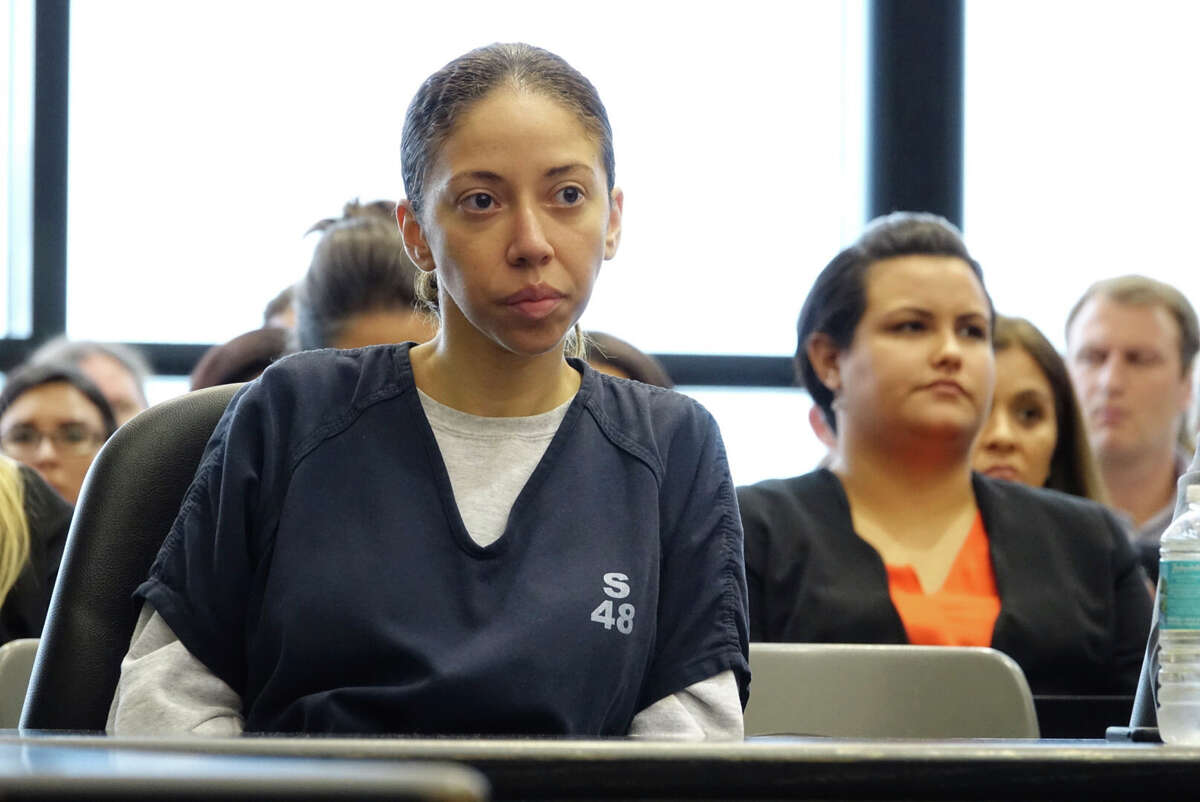 Dalia Dippolito sits in court during her sentencing Friday, July 21, 2017, in West Palm Beach, Fla. Dippolito was convicted last month of solicitation of first-degree murder. Circuit Judge Glenn Kelley has sentenced Friday the former escort to 16 years in prison for trying to hire a hit man to kill her newlywed husband. (Lannis Waters/Palm Beach Post via AP, Pool)