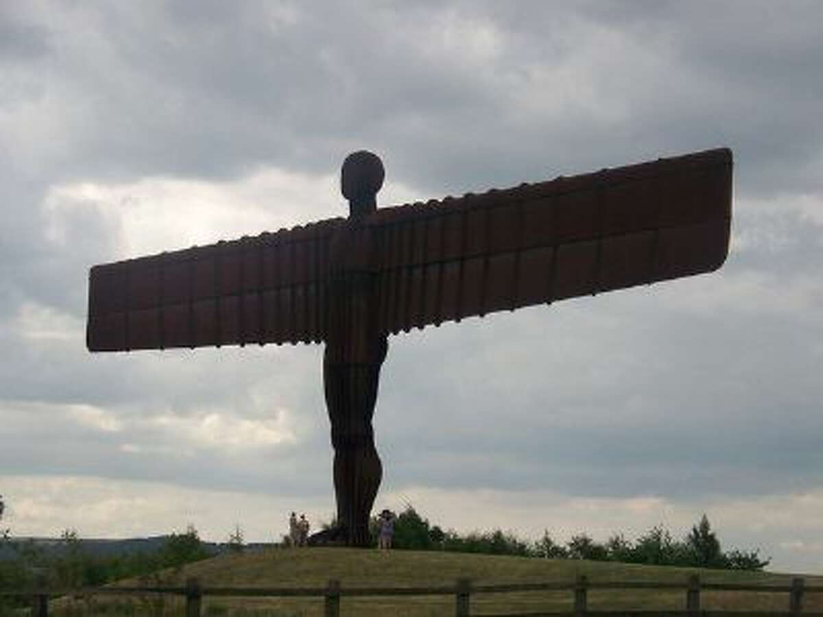The Angel of the North is a contemporary steel sculpture erected in 1998 in England's Northeast. The arms span 175 feet.