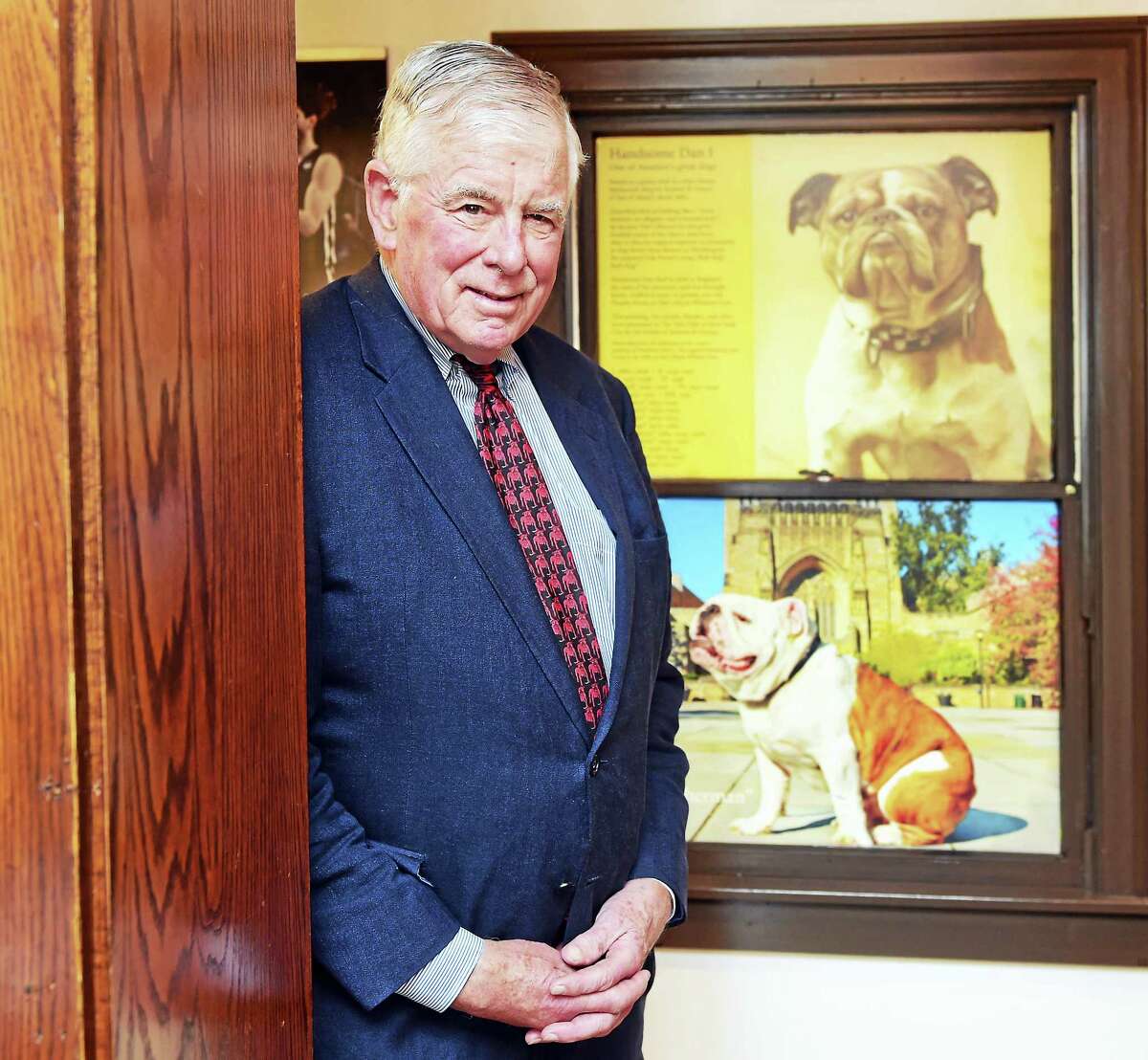 (Peter Hvizdak - New Haven Register)Chris Getman of Hamden, 75, Yale Class of 1964, the keeper of the Yale Bulldog Mascot Handsome Dan since 1983, at Mory's in New Haven, Monday, September 26, 2016.