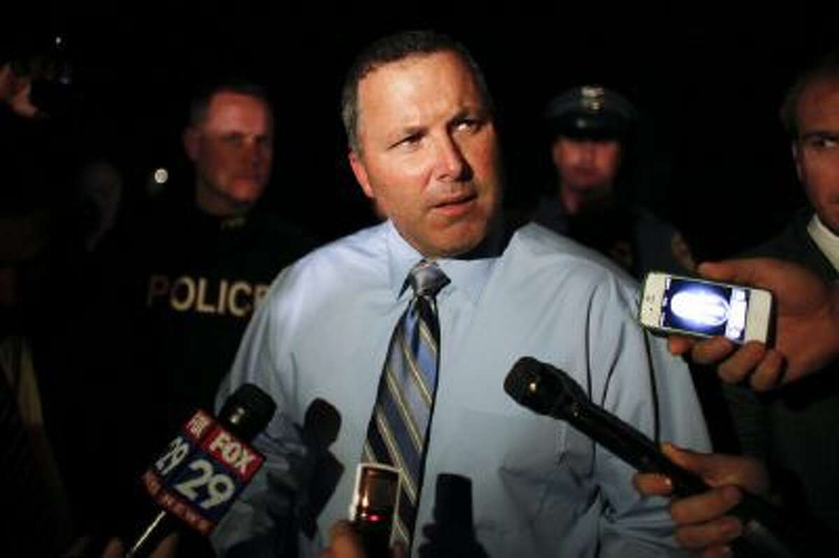 Pennsville Chief of Police Allen Cummings speaks to members of the media outside a home belonging to the father of the LAX shooting suspect Paul Ciancia in Pennsville N..J., on Friday Nov. 1, 2013.