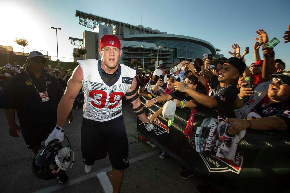 Local fans won't have a chance to greet defensive end J.J. Watt as he makes his way to the practice fields because the Texans are camping in West Virginia.﻿