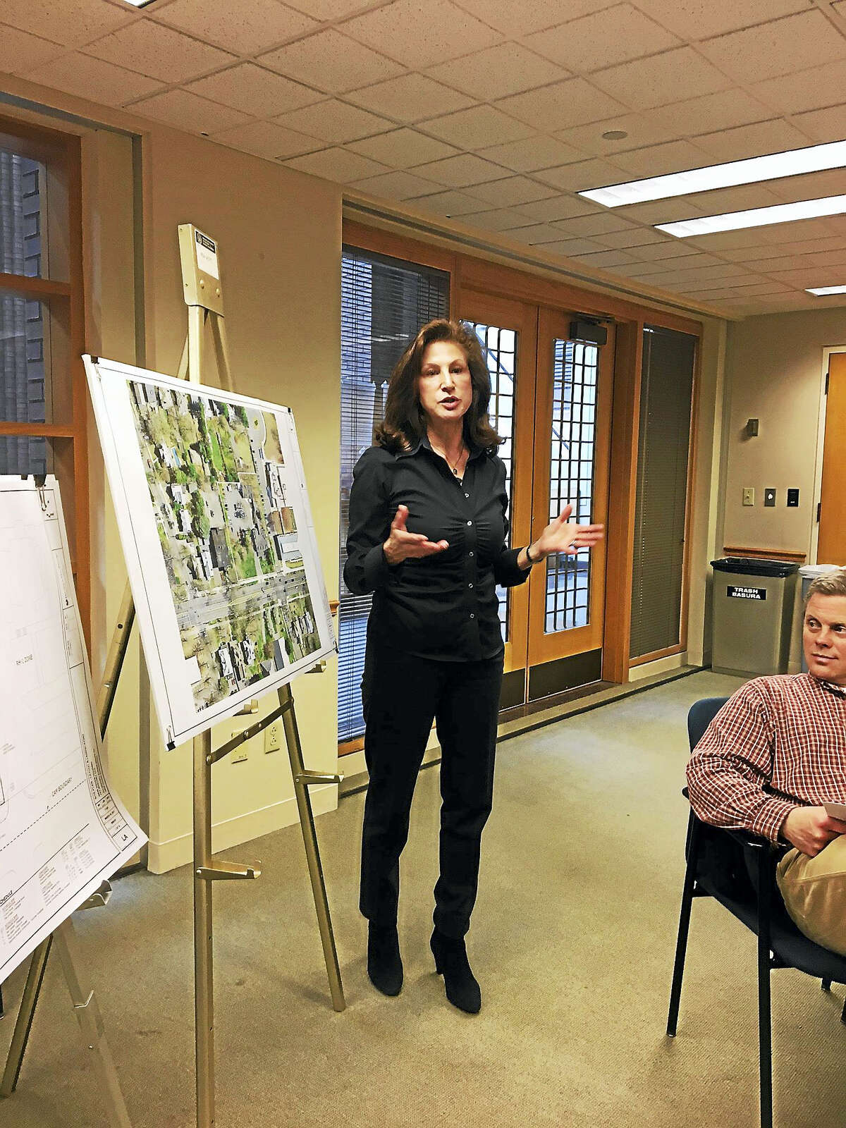Nancy Greenberg, who owns and is developing 703 Whitney Ave., presents plan to Planning and Zoning Thursday.