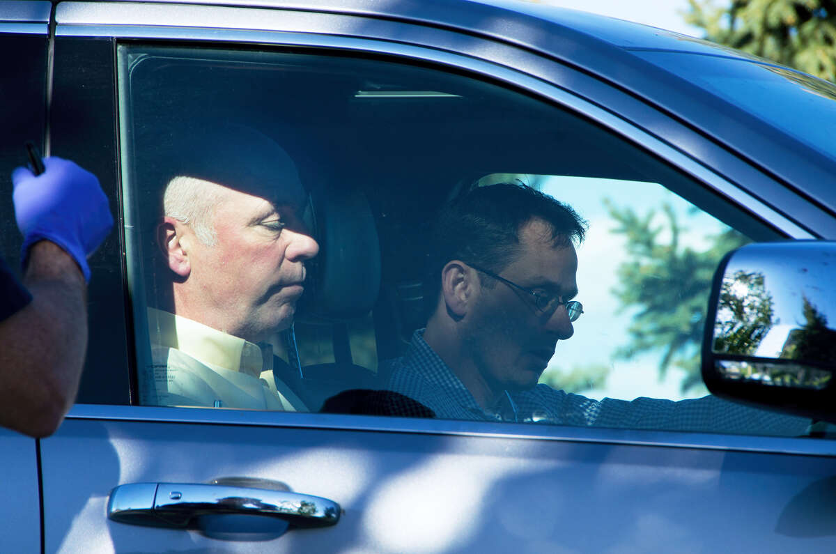 Republican candidate for Montana’s only U.S. House seat, Greg Gianforte, sits in a vehicle near a Discovery Drive building Wednesday, May 24, 2017, in Bozeman, Mont. A reporter said Gianforte “body-slammed” him Wednesday, the day before the special election.