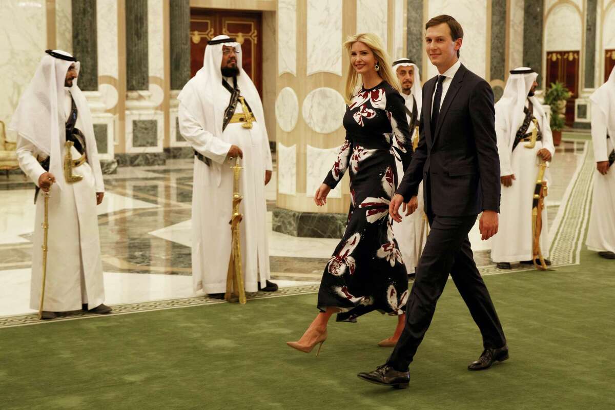 In this Saturday, May 20, 2017, file photo, White House senior adviser Jared Kushner, right, walks with Ivanka Trump at the Royal Court Palace, in Riyadh, Saudi Arabia. Trump’s son-in-law Jared Kushner and Saudi Arabia’s newest heir to the throne Mohammed bin Salman, or MBS as he is known, have skyrocketed to power and been entrusted with a wealth of responsibilities and wide-ranging duties, even though neither had the experience or that comes with years of government service.
